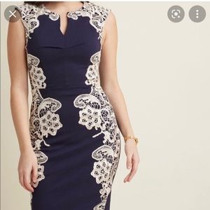 ModCloth body con navy blue lace dress